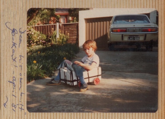 'a salvaged foam based go-cart with salvaged wheels for I had no bike' Dean Homicki aged 6 - Image Doreen Homicki