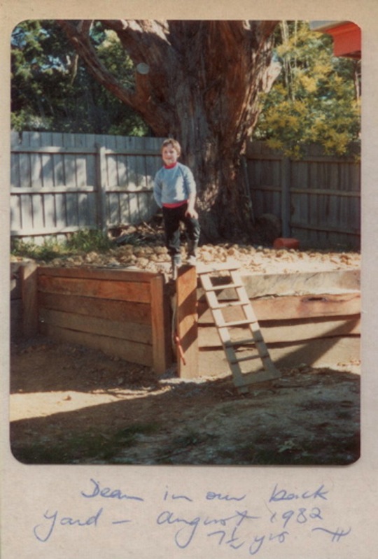 A visionary moment? Standing proud on top of the new retaining Dean and his Father wall made from recycled materials - Aug 1982 - Image Doreen Homicki