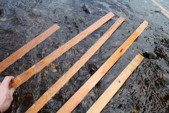 'Thin strips of wood were immersed in the river running thorough Domaine de Boisbuchet Lessac' - Tomas Kral workshops Boisbuchet 2012 - Image Dean Homicki